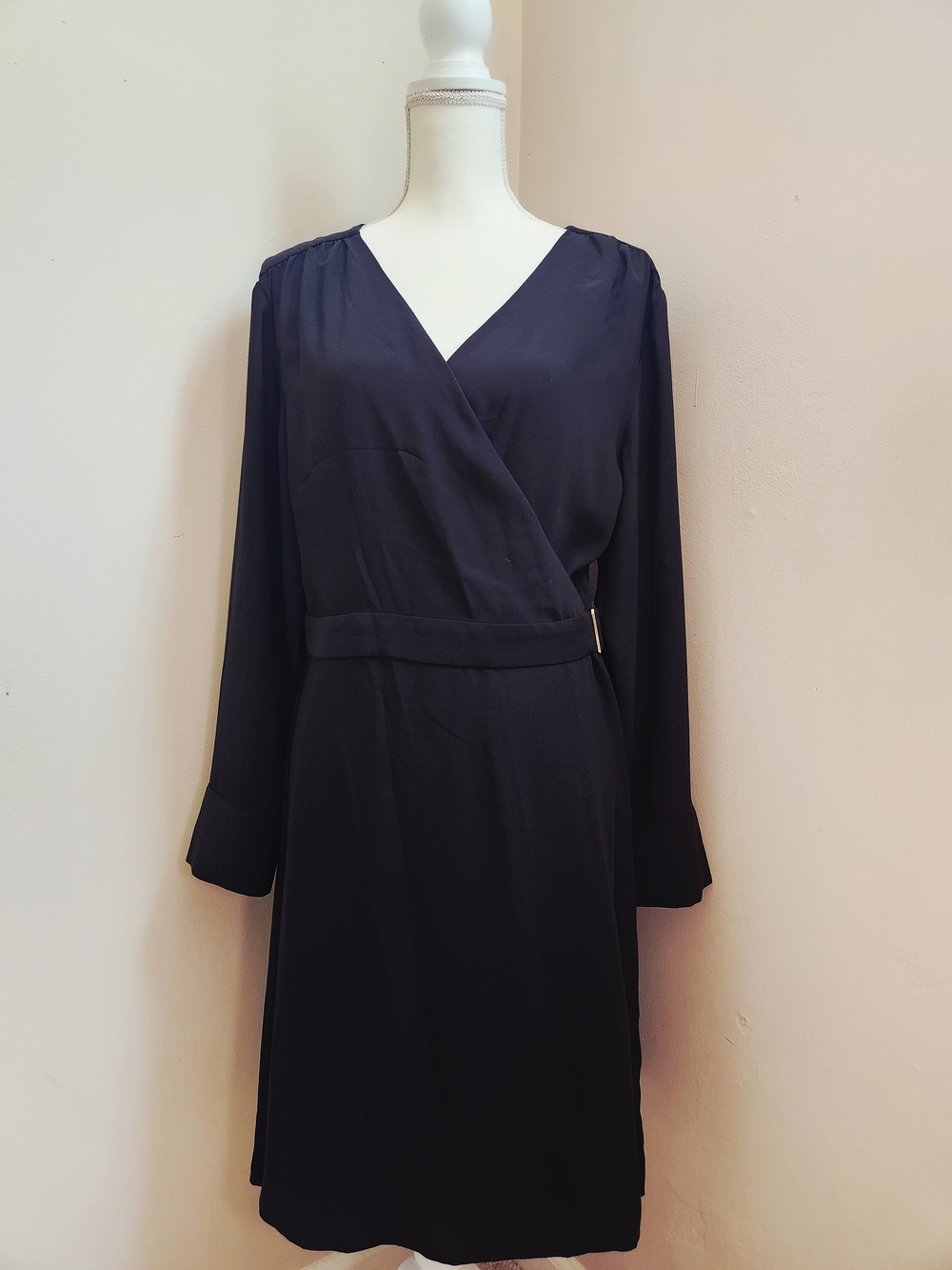 H&M Navy Wrap-Style Long Sleeve Dress